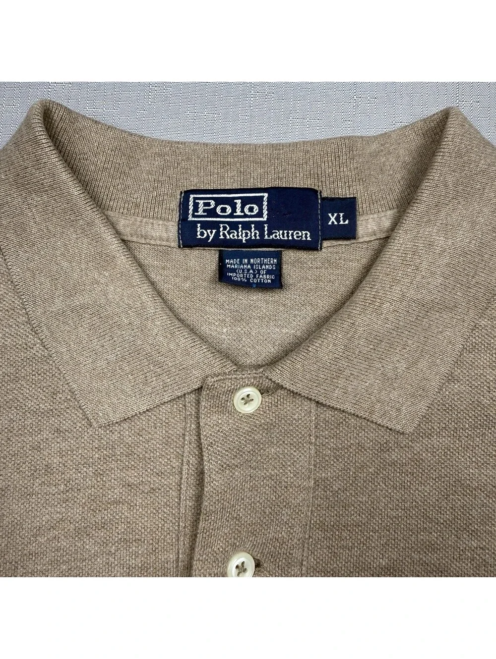 Polo Ralph Lauren Men’s XL Long Sleeve Polo Shirt Beige Green Pony 100% Cotton